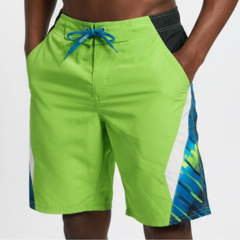 Vibrant Green and‎ Blue Board Shorts Boys Size M 10/12 - 4200
